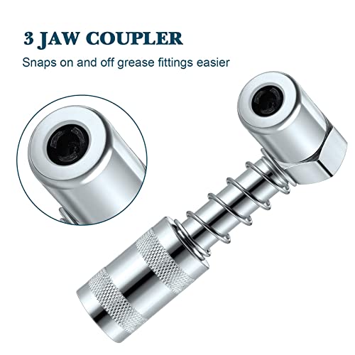 Boao 4 Pieces 90 Degree Grease Coupler Silver Coupler Adapter 3 Jaw Angle Grease Fitting Tool With Sleeves For Auto, Farm, Truck Or Industrial Use #TOP4