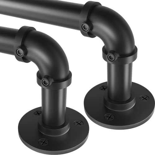 DHLDWQ Industrial Curtain Rods for Windows 48 to 84, 2 Pack 1 Inch Heavy Duty Curtain Rod, Indoor/Outdoor Curtain Rod 48-84 inch, Wrap Around Blackout Curtain Rod, Rustic Black Curtain Rod