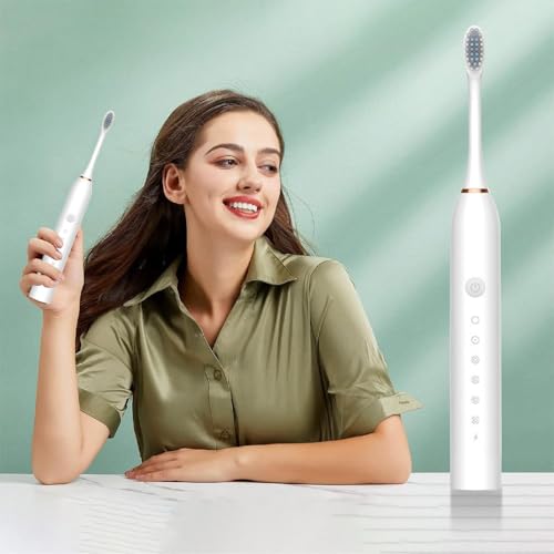 Image of Sonic Electric Toothbrush | Waterproof Rechargeable Toothbrush with Replaceable Brush Heads | Cosmic Lite Sonic Toothbrush with 6 Modes, 4 Brush Heads, 1 Interdental Head - Pack of 1 White Color