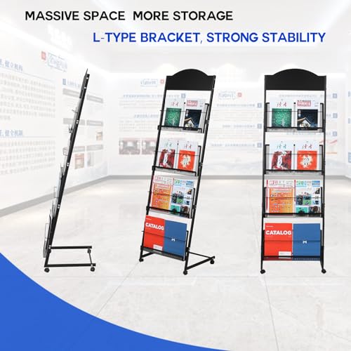 LIWSHWZ Brochure Display Stand,4-Tier Magazine Rack,Floor-Standing Magazine Literature Display Stand with Wheels,High-hardness metal,for Shop Exhibitions Office - Image 6