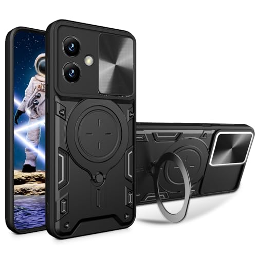 CCSmall Armor Case for Samsung Galaxy A04E with Slide Camera Cover, Military Grade Shockproof Case with [Rotatable Big Ring Kickstand] for Samsung A04E /Galaxy M04 / Galaxy F04 JS, Black