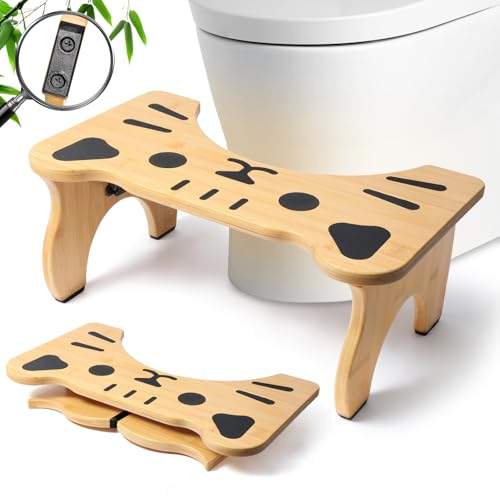 Bamboo Toilet Stool Foldable 7 in Poop Stool for Bathroom Portable Squatting Potty Stool for Adults & Kids Non-Slip Toilet Foot Pooping Steps No Assembly Required