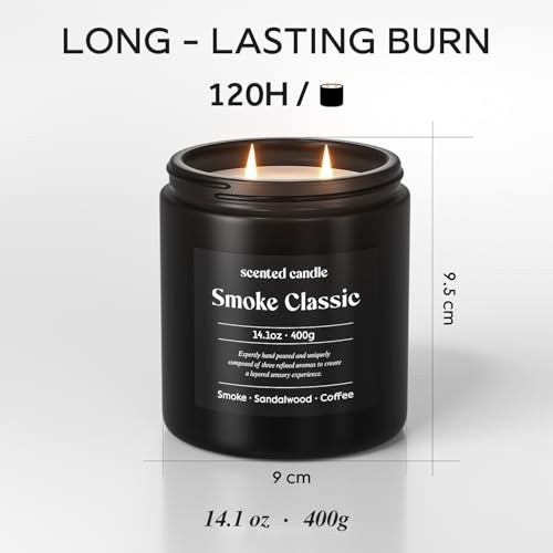 Image of CHILLFLAME Candles for Men, 14.1 oz Scented Candles for Home, 2 Wicks Blended Scents Birthday Candles Gifts for Dad, Teacher, Boyfriend (Smoke+Sandalwood+Coffee)