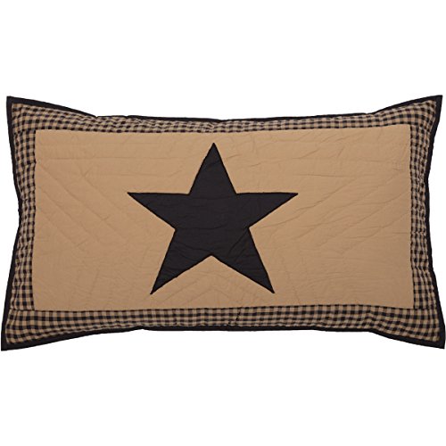 VHC Brands Check Star Cotton Primitive Bedding Hand Quilted Appliqued King Sham Raven Black