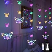 YOLIGHT Butterfly Curtain Lights for Bedroom 3M LED Cute Fairy Light with Remote Timer, Twinkle String Lights for Kids Girls Room Bed Canopy Wedding Easter Christmas Decoration (Multicolour)