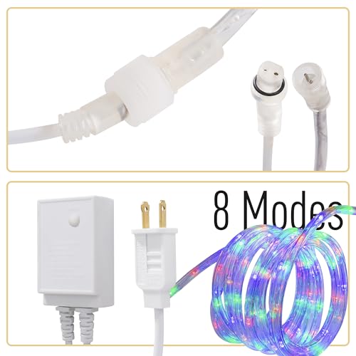 Image of 20ft Rope Lights For Outside, Connectable & Flexible Tube Lights with 8 Modes Controller,Waterproof Multicolor LED Rope Lighting for Deck,Garden,Pool,Patio,Bedroom,Indoor & Outdoor Landscape Lighting