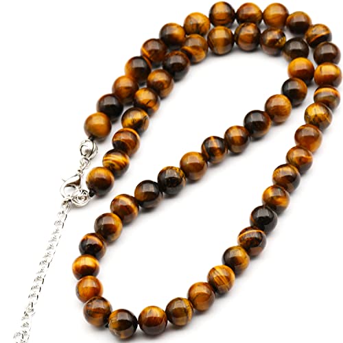 Natural Tiger Eye Beaded Choker Necklace | 8mm Handmade Gemstone Jewelry | Leo Zodiac Chakra Crystal | Energy Confidence Courage Balance Action Strength Gift for Women & Men