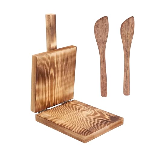 5.1 Wooden Tortilla Press, Pizza Pancake Presser Hard wood Tortilla Press with 2PCS Spatulas Mexican Tortillera Presser Nonslip Tortilla Maker Wood Dough Pressing Cutter Tool for Homemade
