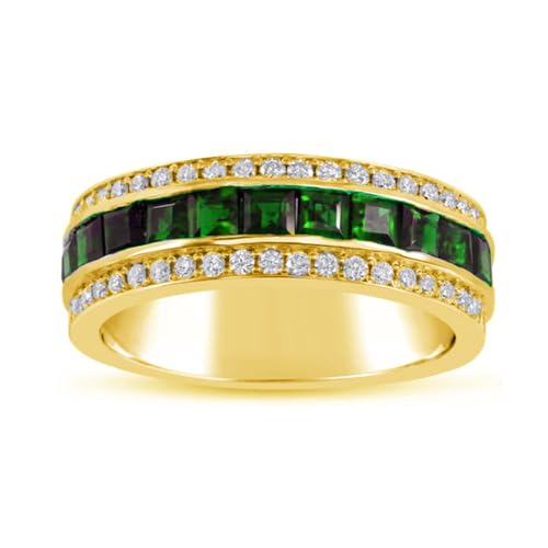 10K 14K 18K Solid Gold Men's Gemstone and Diamond Eternity Wedding Band Customized Princess Cut Gemstone Engagement Band Wedding Promise Rings for Dad Husband Birthday Christmas Gifts