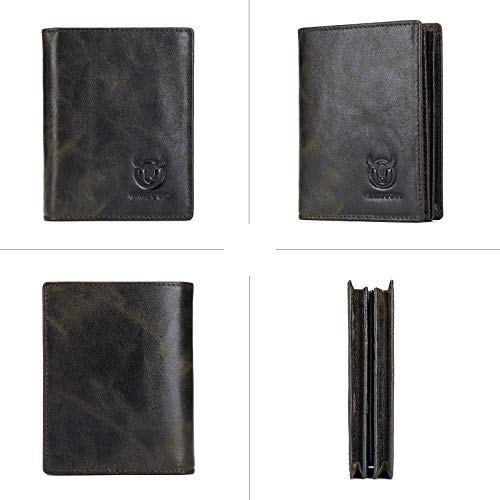 Image of BULLCAPTAIN Expanded Design Retro Leather Wallet for Men Women Large Capacity with 15 Card Slots RFID Credit Card Holder QB027YLW, Forest green, M, Retro