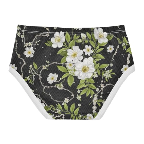 Toddler Panties, White Flowers Black Cotton Girls Underwear, 2T–8 Years2