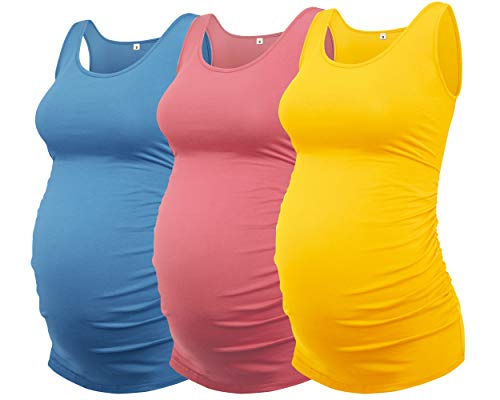 AMPOSH Women's Maternity Tank Top – Sleeveless, Side Ruched, Soft Cotton-Spandex Basic For Pregnancy & Postpartum