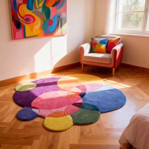 Tapete irregular redondo colorido 4ft para dormitorio miniatura 5