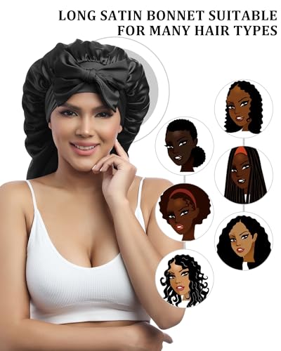 Awaytr Long Hair Bonnet For Sleeping - Double Layer Long Elastic Tie Band Satin Bonnet For Women With Sleep Eye Mask thumb #6