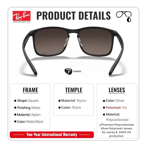 Image of Ray-Ban RB4264 CHROMANCE POLARIZED Square Shape Sunglasses for Men with Official Eyewear Kit