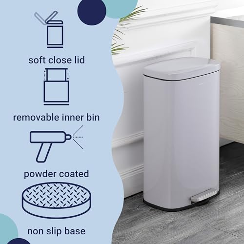 Image of happimess Curtis 8 Gal Step Trash Can Soft Close 25 inch, Gloss Gray