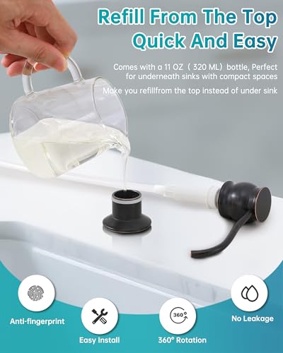 Image of Brass Kitchen Soap Dispenser, Oil Rubbed Bronze in Sink Liquid Dish Soap Dispenser with High Capacity 500ML (17oz) ABS Bottle, Under Sink Hand Metal Dispenser Pump