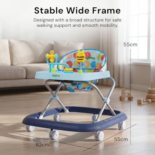 Image of Baybee Stepzilla Baby Walker for Kids | Foldable Activity Walker with 3-Level Height Adjustment, Soft Cushion Seat, Smooth Wheels & Toy Bar | Baby Walker for 6-18 Months Boys & Girls (Blue)