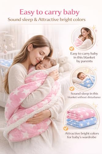 Image of BRANDONN New Born All Season Ultrasoft Wrapper Sheet Baby Blanket for Babies (Pink & Blue) Pack of 2, Length 100 cm x Width 75 cm, 0-12 Month