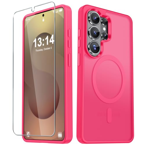 Image of for Samsung Galaxy S26 Ultra Case, Matte Magnetic Phone Cover, Hot Pink | Fit for MagSafe, Screen Protector included, Shockproof Military Grade Protection, Translucent Frosted Back
