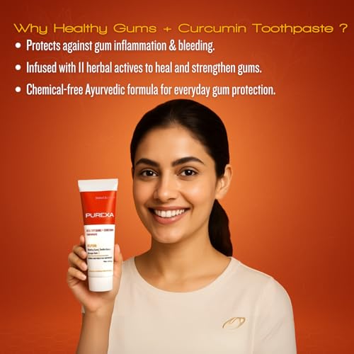 Image of Healthy Gums + Curcumin Toothpaste with Bamboo Brush | Herbal Ayurvedic Gum Care Toothpaste for Bleeding & Swollen Gums | With Curcumin, Vitamin C, Meswak & Clove | Strong Teeth & Fresh Breath