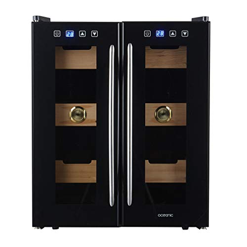 Design Weinkühlschrank für bis zu 24 Flaschen, Doppelte Zone Seitliche Griffmulde mit LED-Display Edelstahl Glastür Temperaturzonen 11-18°C