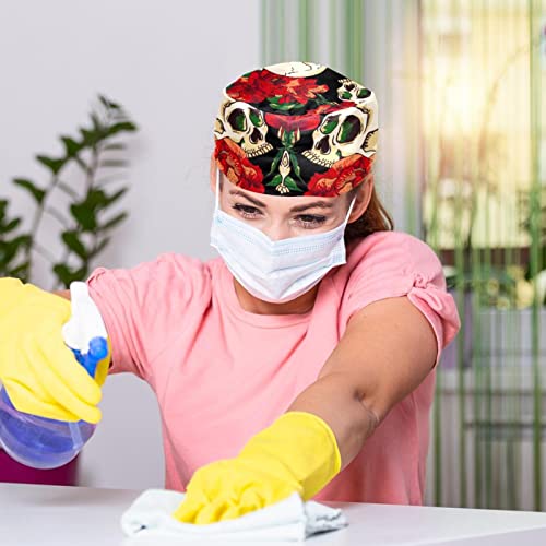 Têtes de crâne de fleurs rouges chapeaux de travail ajustables anti-transpiration