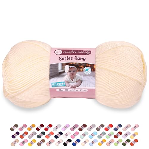 Image of Makromecity Softee Baby Yarn,%100 Premium Anti-Pilling Acrylic, 3.5 Oz, 273 yd (100gr /250 mt), Cream Soft Yarn for Crocheting and Knitting (Cream, 1 Skein)
