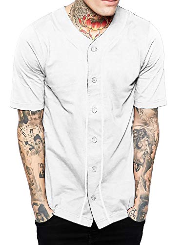 Hat and Beyond Mens Baseball Button Down Jersey (Medium, 01up01_White/White)