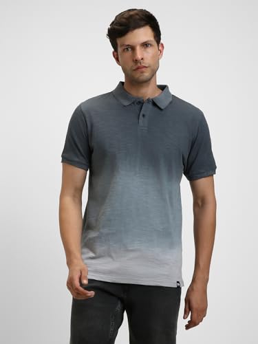 Image of Dennis Lingo Men's Cotton Black Ombre-Dyed Slim Fit Button-Down Short Sleeve Polo Tshirt