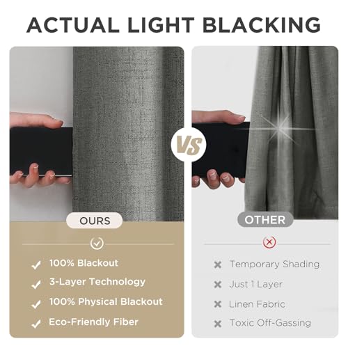 Image of Joydeco Blackout Curtains 95 Inches Long 2 Panels Burg, Room Darkening Curtains for Bedroom, 100% Black Out Textured Thermal Drapes Privacy Protection 2 Panels Set(W52 x L95 Inch, Grey)
