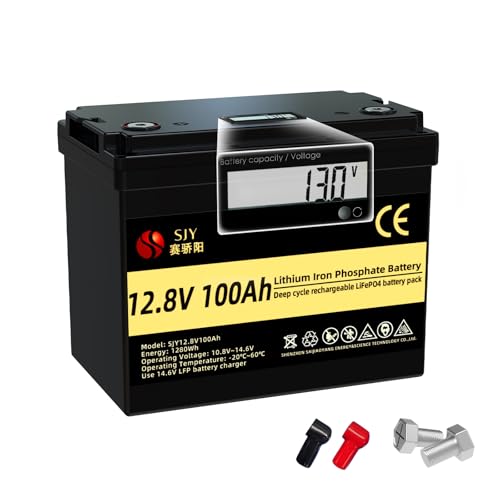 SaiJiaoYang 12V 100Ah LifePO4, Akumulator Litowy z 100A BMS 10000 Głęboki Cykl Klasa A Bateria LiFePO4 z LCD Idealny do Off-Grid, RV, Systemu Solarnego, Łódźi, Kampera, Przyczepy Turystycznej