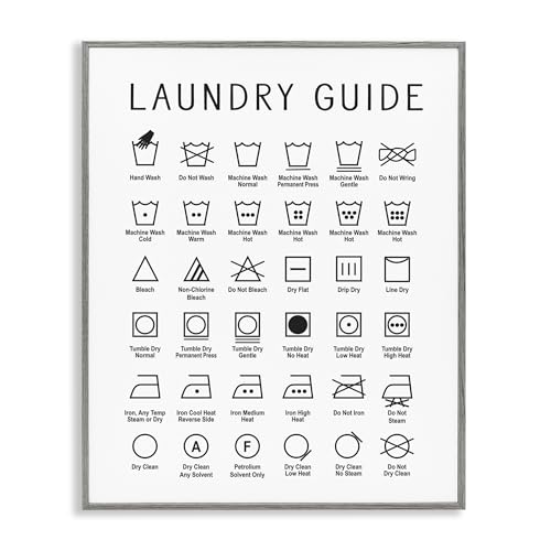 Stupell Industries 'Minimal Laundry Guide Chart', Framed Giclee Art, Gray, 16 x 20 Inches, Easy to Hang and Sturdy, Made in USA, by Lettered and Lined by Stupell Industries - Used condition - US$14.22