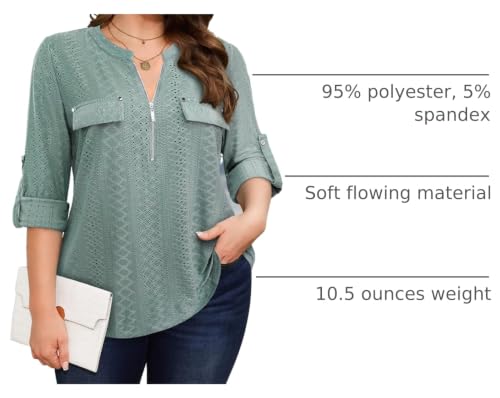 Image of Bulotus 3 /4 Length Sleeve Womens Striped Tops Zipper V Neck Collared Blouses Business Casual Tunics 2026 Spring Trendy
