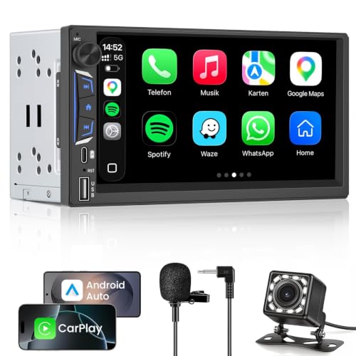 2 DIN Autoradio Bluetooth mit Bildschirm, Wireless CarPlay & Android Auto