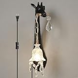 LAZHUG Giraffe Wall Lamp,Resin Giraffe Lamp with Crystal Shade,Creative LED Mount Light,Animal Lamp Wall Lights for Living Room,Modern Wall Sconces for Bedroom,Hallway (Black Left Giraffe Lamp)