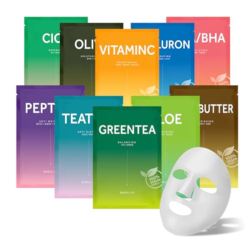 Barulab Premium The Clean Vegan Mask 10 Pack Hydrating Moisturizing Soothing Exfoliating Anti-Aging Illuminating Anti-Blemish Nourishing Facial Beauty Sheet Mask For All Skin Types Korean Skincare cover