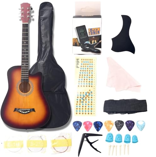 PICOOL Guitarra acústica, de 6 cuerdas metálicas, afinador para guitarra, cuerdas de guitarra acústica, Puas para guitarra, capotraste para guitarra, de...