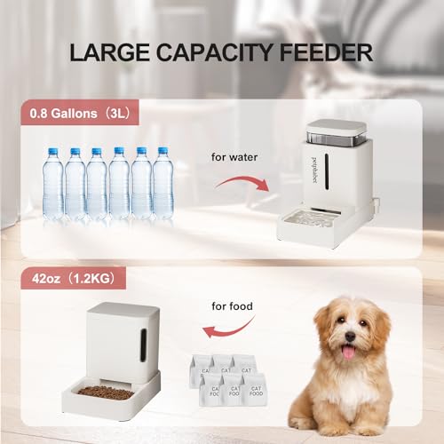 PETPHABET Gravity Cat Feeder and Water Dispenser, 2 in 1 Automatic Cat Feeder with 180 Degree Rotatable, 2 Pack Self Feeding Pet Bowl Set for Small Medium Cat Dog Puppy Kitten, White, 0.8 Gallon x 2 - Thumbnail 2