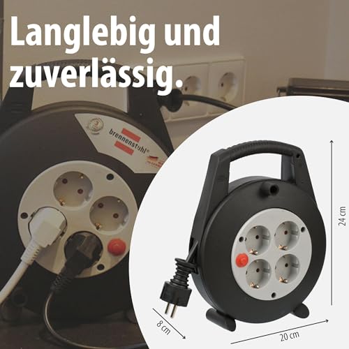 Brennenstuhl Vario Line Kabelbox 4-fach/Mini-Kabeltrommel (5m Kabel, Made in Germany) schwarz/grau