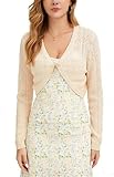 Chaqueta Torera de Punto Bolero Mujer Patrón Calado Hueco Abajo Redondeada Chaqueta Cárdigan Corto Torera Través Capa Manga Larga para Boda Corta Crochet Fiesta Elegante Beige S