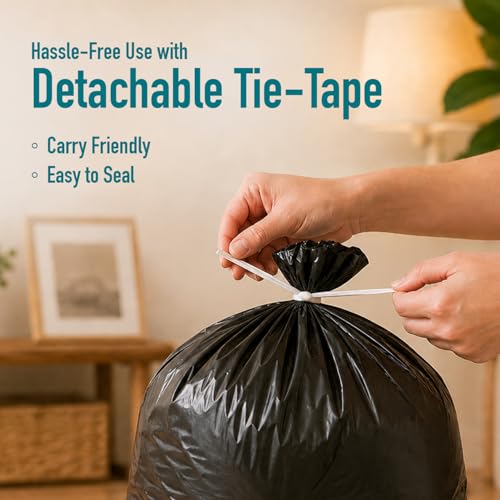 Image of Amazon Brand - Presto! Premium Perfume Garbage Bags on Roll with Tie String | Small | 17x20 Inch | 30 Count | Black