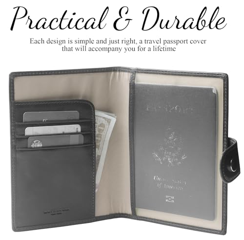 Image of Genuine Leather Passport Case, RFID Passport Cover with Credit Card Holder for Women and Men Family ID Travel
