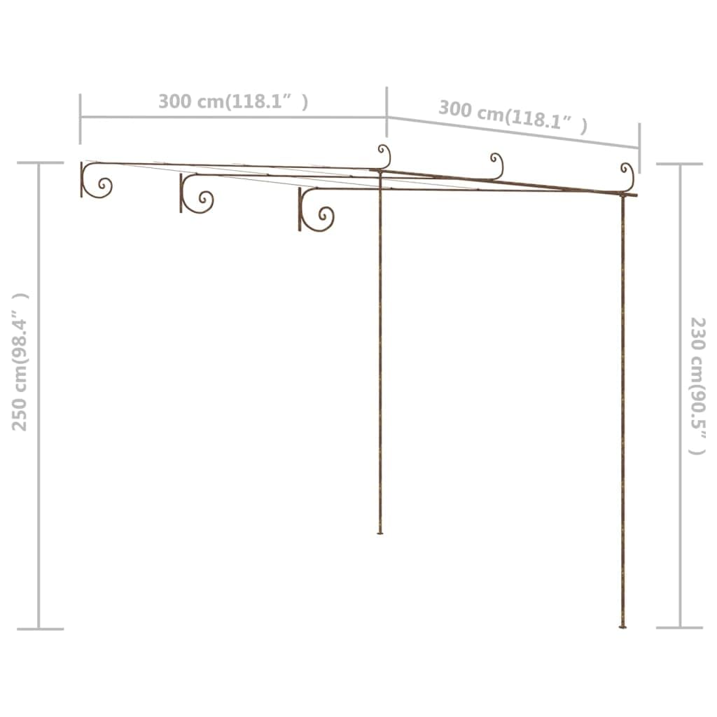 Schmiedeeisen Pergola Antik-Braun 3x3x2,5 m für Rosen, Kletterpflanzen, Efeu und Clematis im Garten, Innenhof oder auf der Terrasse