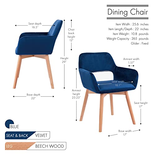 Porthos Home Diana Dining Chairs Set Of 2, With Luxe Velvet Upholstery, Armrests And Beech Wood Legs (Sleek Design Ideal For Small Dining Rooms And Kitchenettes) #TOP1