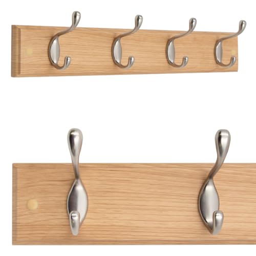 Image of Anika Wall-Mounted Coat Rack Hallway Clothes Organiser with 4 Hooks/All Fixings Included / 47 x 7 cm (Oak)