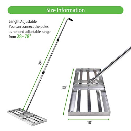 SurmountWay Levelawn Tool | Level Soil or Dirt Ground Surfaces Easily Stainless Steel Lawn Level Tool with Handle for Garden Backyard Golf/Lawn（7FT,30 x 10IN）