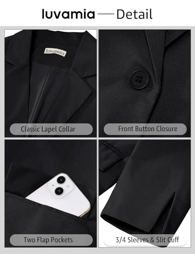 luvamia Linen Blazers for Women Business Casual Cropped 3/4 Sleeve Lightweight Lined Work Office Suit Blazer Jackets4