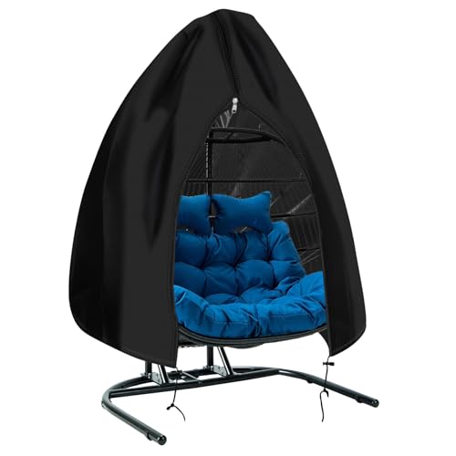 PATIO PLUS Outdoor Double Seat Hanging Chair Cover with Zipper  Heavy Duty 420D Egg Swing Chair Cover Waterproof Windproof 200x230cm Black