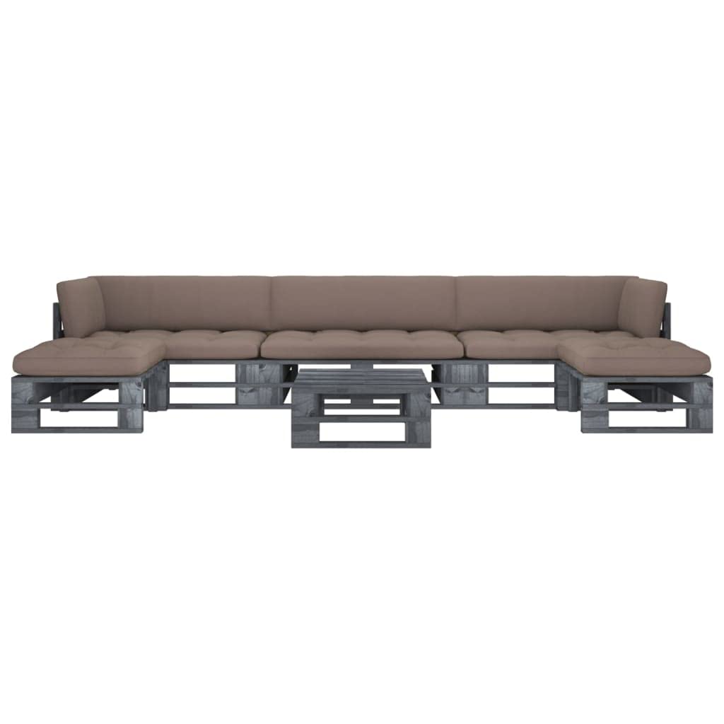 vidaXL Pin Impregnado Gris Salón de Jardín Paleta 6 unids con Cojines Muebles de Patio Conjunto de Muebles de Exterior Muebles de Terraza